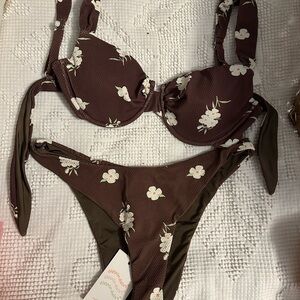 Brown Floral Underwire Bikini Set